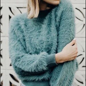 Urban Outfitters Fuzzy Teal Sweater size XS